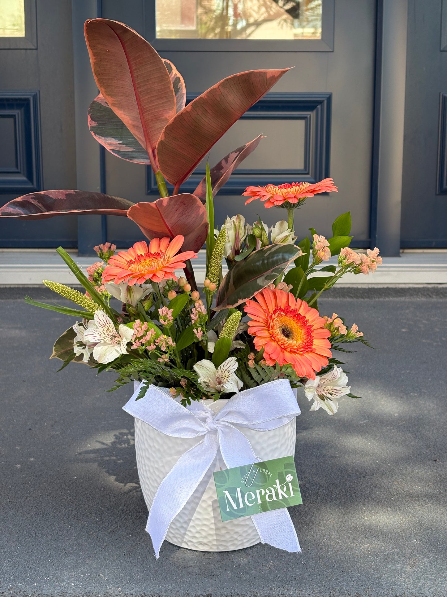Arrangement funéraire – Plante d’intérieur 6 po avec cache-pot + fleurs